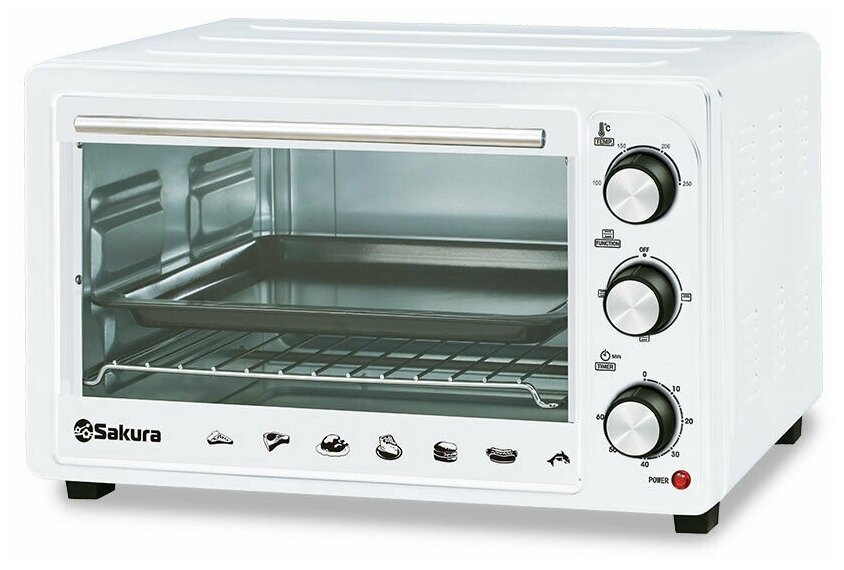 Духовка электрическая Sakura SA-7025W 1500Вт 30л таймер, белый