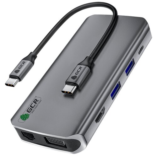 Разветвитель GCR TypeC Hub 10 in 1 HDMI + VGA + RJ45 + USB3.0 x3 + Card Reader + Audio + TypeC PD, VHUSD101