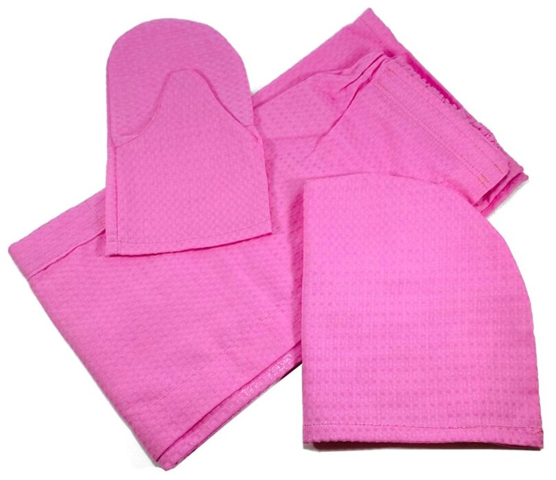 Комплект для сауны 3-х предметный (килт, шапочка, варежка), розовый