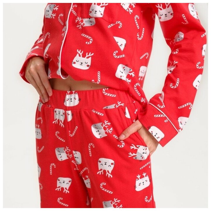 Пижама KAFTAN "Cats" женская, цвет красный, размер 48-50 - фотография № 10