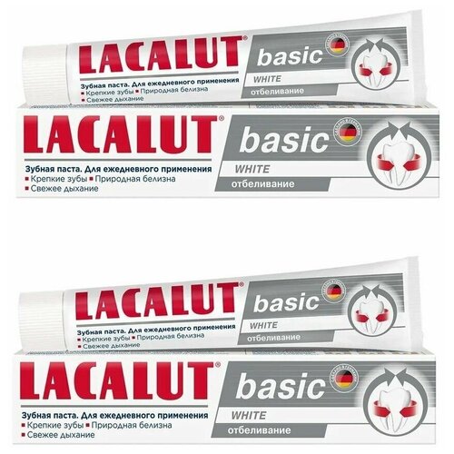 Lacalut Зубная паста Basic White, 75 мл, 2 штуки уход за полостью рта lacalut зубная паста multi effect