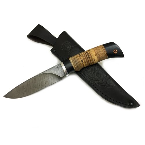Нож Мурена, дамасская сталь, рукоять из бересты и черного дерева