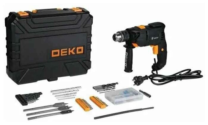 Ударная дрель DEKO DKID600W кейс + набор инструментов 92 предмета, 600 Вт черный/оранжевый - фотография № 8