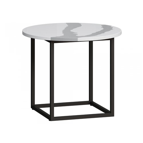 Стол журнальный Лофт из камня Приставной столик Годмар Арти Мрамор Сноу с черным основанием, 50x60x60