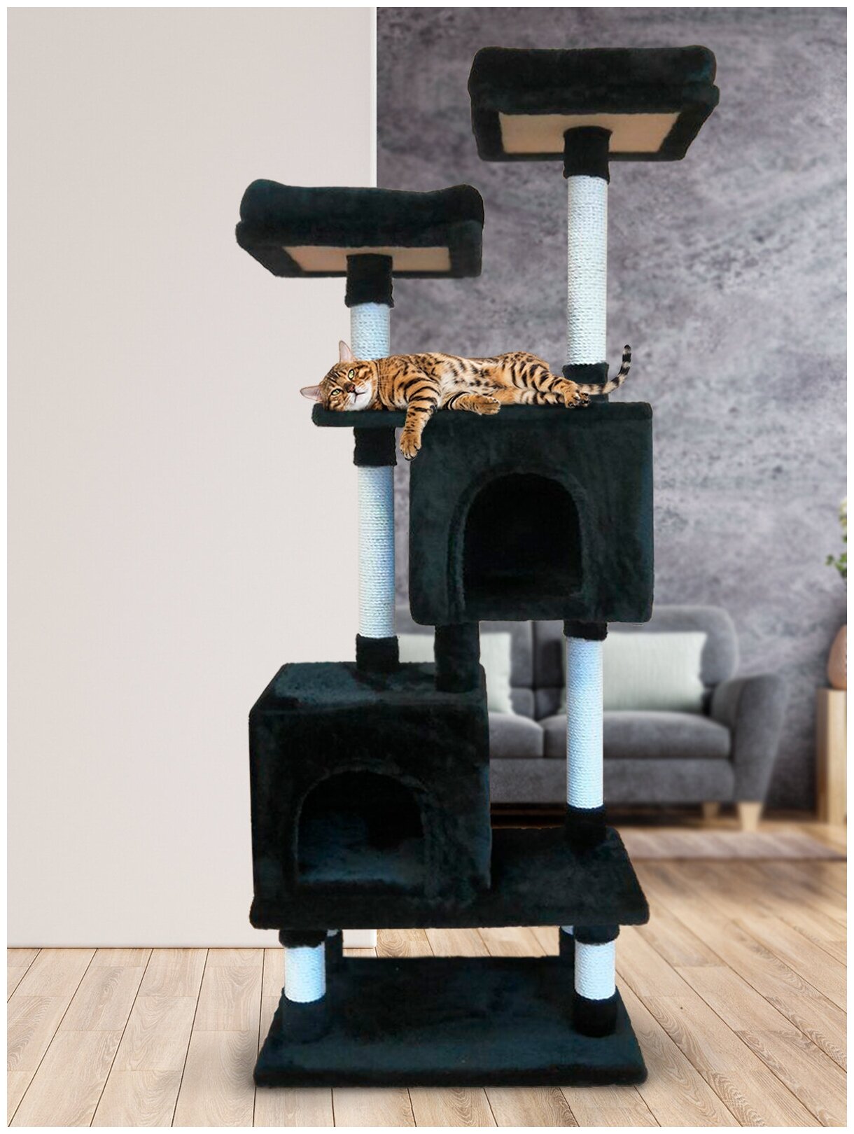 Домик для кошки с когтеточкой и лежанкой, игровой комплекс "Тотал Кэт", 60х40х159, игрушка в подарок - фотография № 1