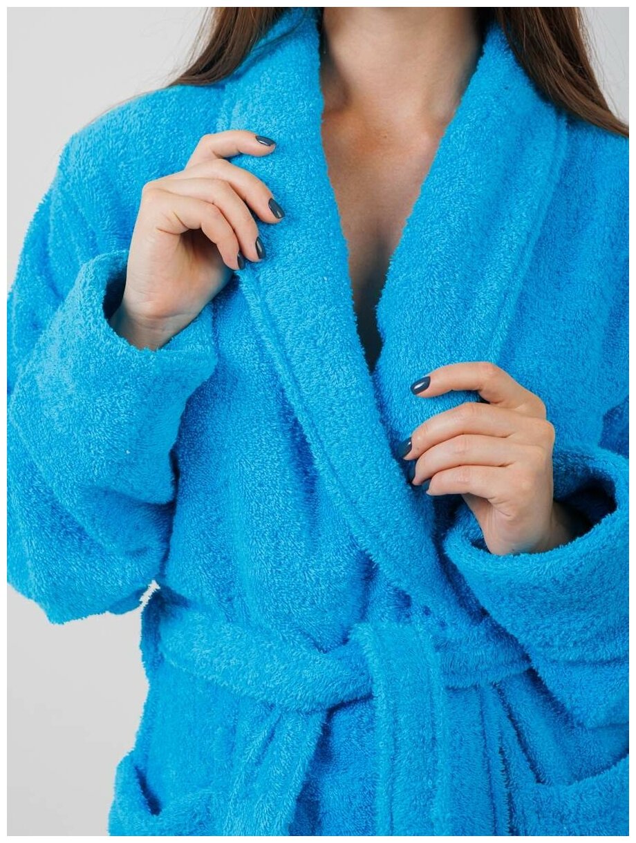Халат махровый женский BIO-TEXTILES 56-58 голубой домашний банный для беременных в роддом больших размеров с воротником в подарок гостиничный - фотография № 7