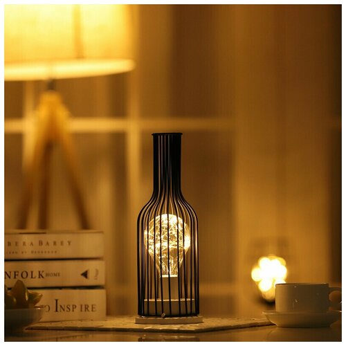Настольный светодиодный светильник ночник (настольная лампа) в стиле лофт Emilion Loft Bottle, LED, на батарейках 3xAA (Черный)