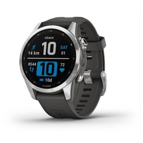 Умные часы Garmin Fenix 7s серебристый с графитовым силиконовым ремешком