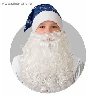 Колпак новогодний из плюша Снежинки с бородой, размер 55-56, цвет синий 2186266 .