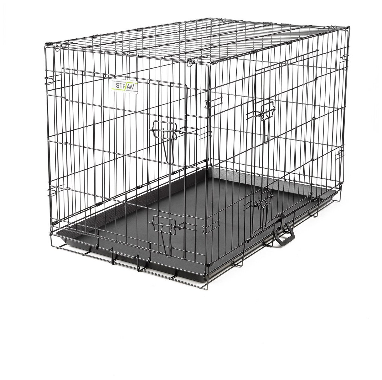 Клетка для собак с поддоном, 2х двери, металл STEFAN, №4 92x57x63, черный, MC204 - фотография № 8