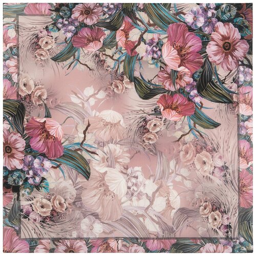 фото Платок павловопосадская платочная мануфактура,89х89 см, мультиколор, бежевый