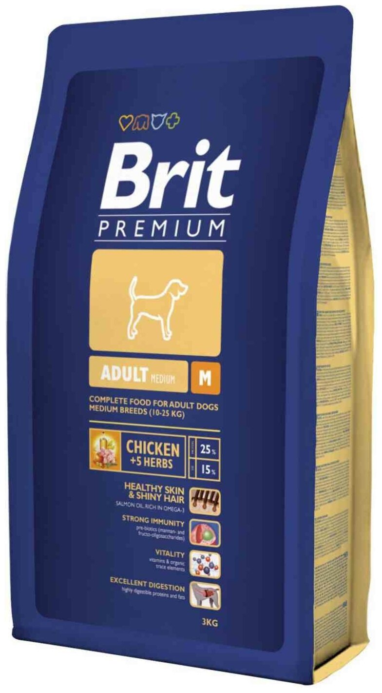 Сухой корм BRIT PREMIUM DOG ADULT MEDIUM для взрослых собак средних пород с курицей (3 кг)