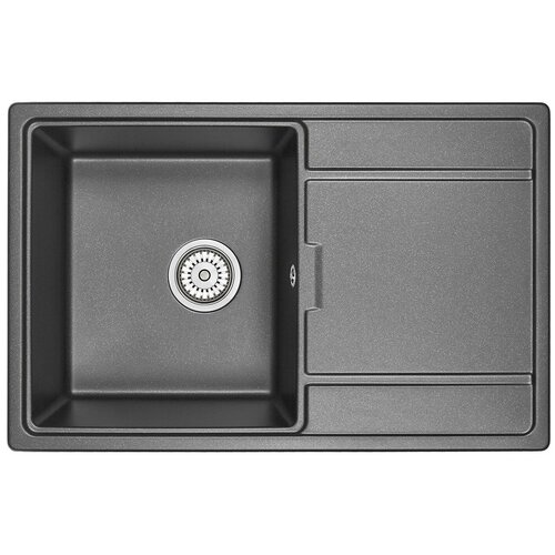 Кухонная мойка кварцевая Granula GR-7804 прямоугольная с крылом, врезная, чаша 380x430, цвет черный (7804bl)