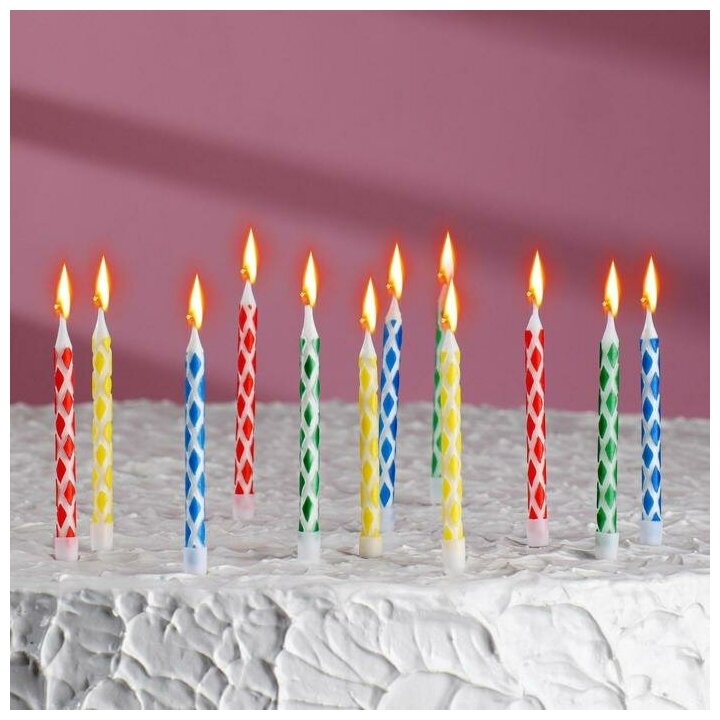 Свечи для торта с подставками, набор 12 шт, 6 × 0.5 см