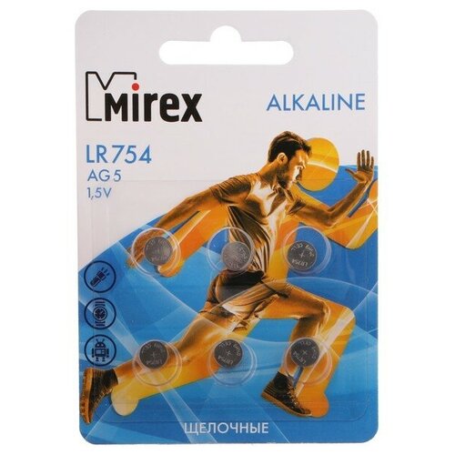 Батарейка алкалиновая Mirex, LR754, AG5, 1.5В, блистер, 6 шт (комплект из 13 шт)