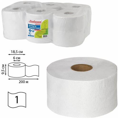 Бумага туалетная любаша (Система T2) 1-слойная 12 рулонов по 200 метров, отбеленная, 124546, 124546 (МП-40)