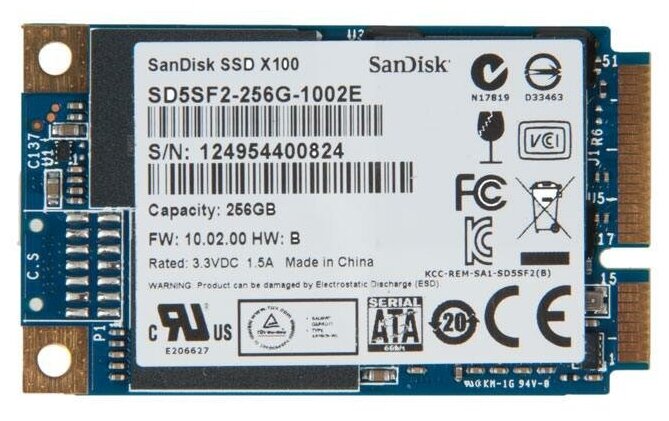 Жесткий диск (твердотелый накопитель) SSD SanDisk SSD X100 MSATA, SD5SF2-256G-1002E