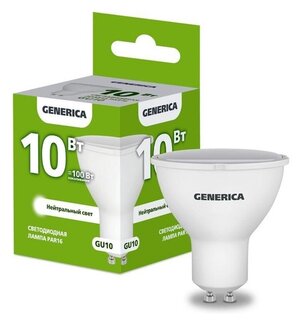 IEK GENERICA PAR16 GU10 10W(1000lm) 3000K 2K 50x52 матов. LL-PAR16-10-230-30-GU10-G