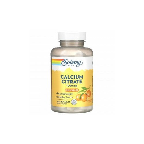 Solaray, Цитрат кальция, натуральный апельсин, 250 мг, 60 жевательных таблеток