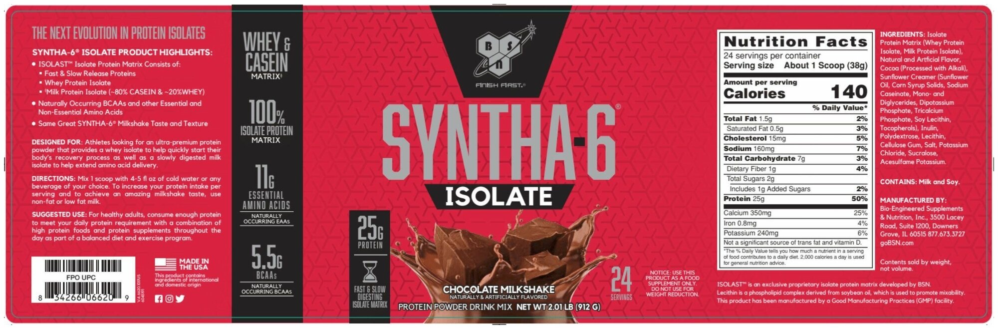 Протеин BSN Syntha-6 Isolate, порошок, 1.82кг, шоколадный молочный коктейль [bsn77] - фото №8