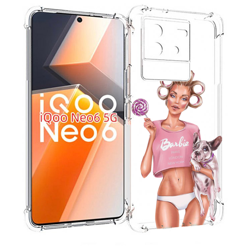 Чехол MyPads Барби-с-собачкой женский для Vivo iQoo Neo 6 5G задняя-панель-накладка-бампер