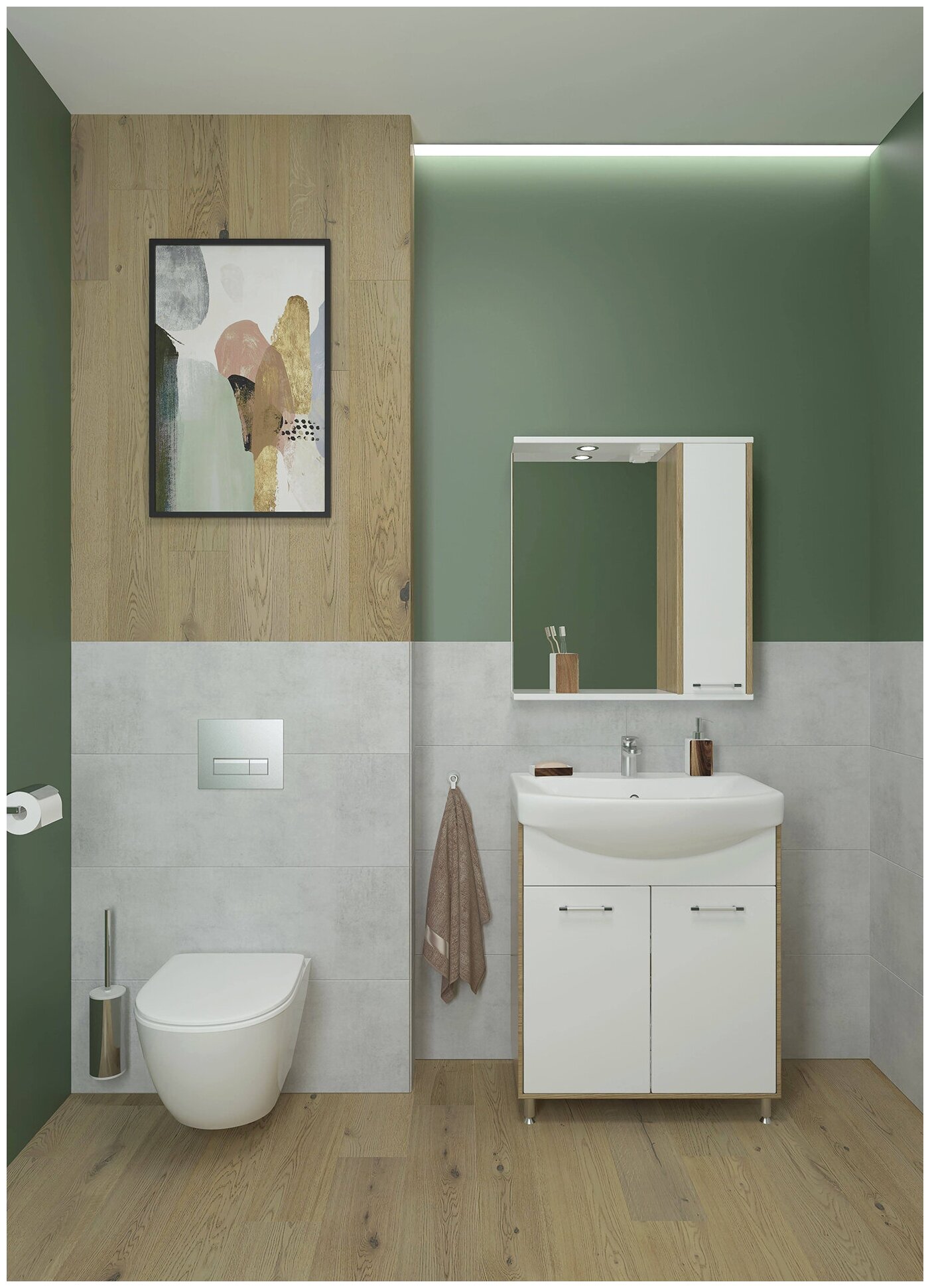 Зеркало с подсветкой в ванную со шкафом EvaGold Шимо 50 белое - фотография № 8