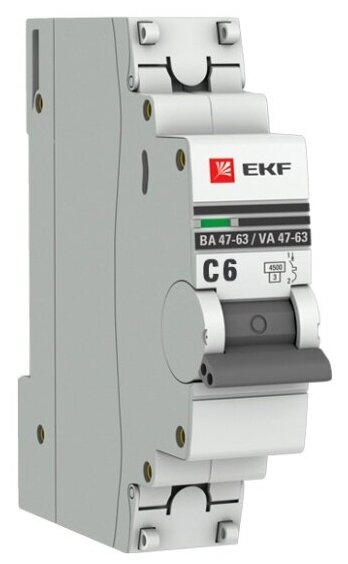 Автоматический выключатель Ekf PROxima 1P 6А (C) 4,5kA ВА 47-63 (mcb4763-1-06C-pro)