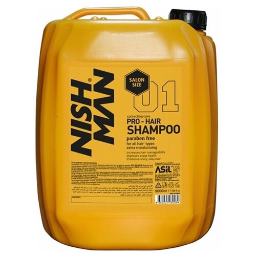 NISHMAN Шампунь для волос 01 Pro Hair KERATIN COMPLEX Salon Size (без солей, без парабенов, для салонов, барбершопов, гостиниц), 5000 мл