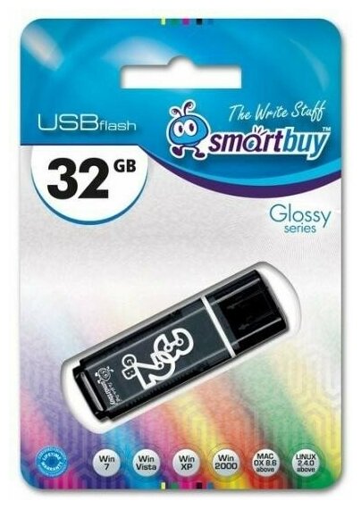 USB-флешки Aspor Флэш-диск USB 32Gb SmartBuy Glossy, черный (SB32GBGS-K)