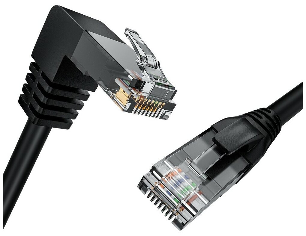 GCR Патч-корд 3.0m UTP кат.6, черный, нижний угол, литой, ethernet high speed, RJ45, T568B