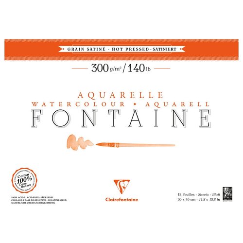 Clairefontaine Склейка для акварели "Fontaine Grain satine", 12л, 30x40см, 300г/м2, Hot Pressed sela25