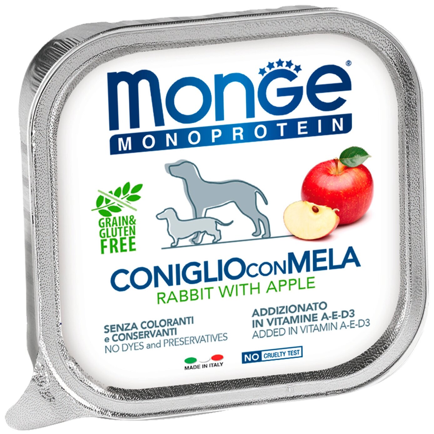 Влажный корм Monge Dog Natural Monoprotein Fruits для собак, паштет, кролик/яблоко, 150 г