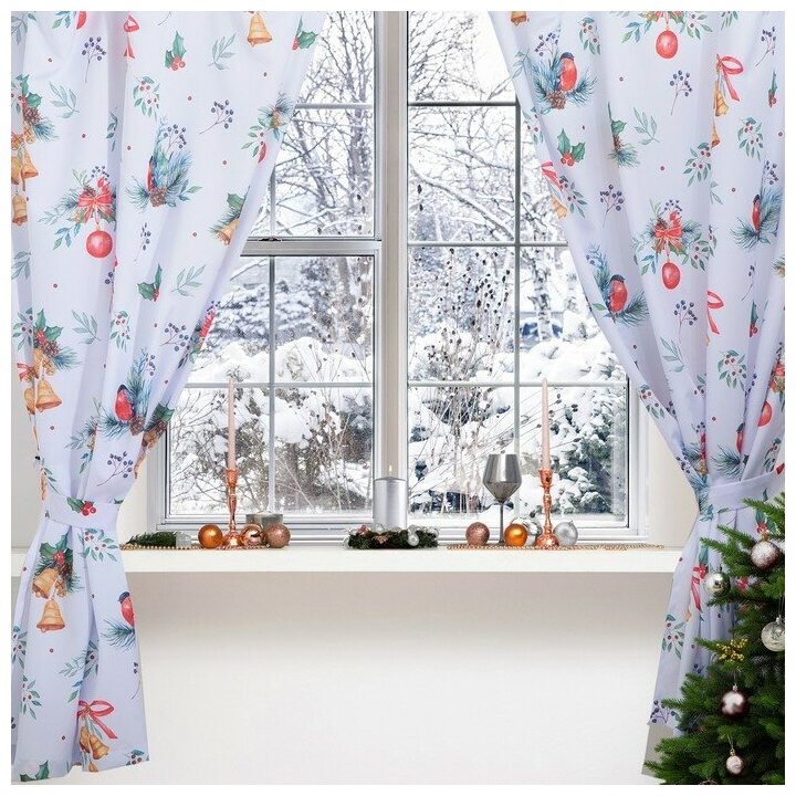 Комплект штор д/кухни с подхватами "Christmas wreaths" 145х180см-2 шт, габардин