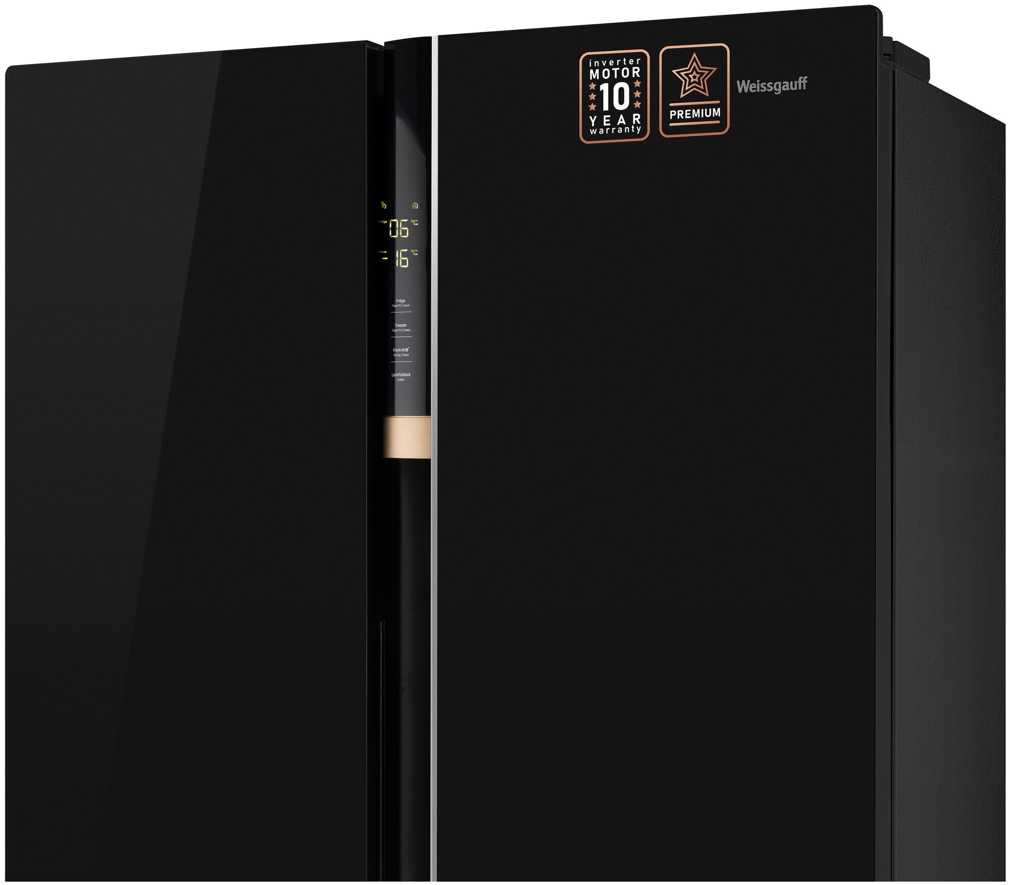 Холодильник Weissgauff WSBS 590 BG NoFrost Inverter Premium, черное закаленное стекло - фотография № 3
