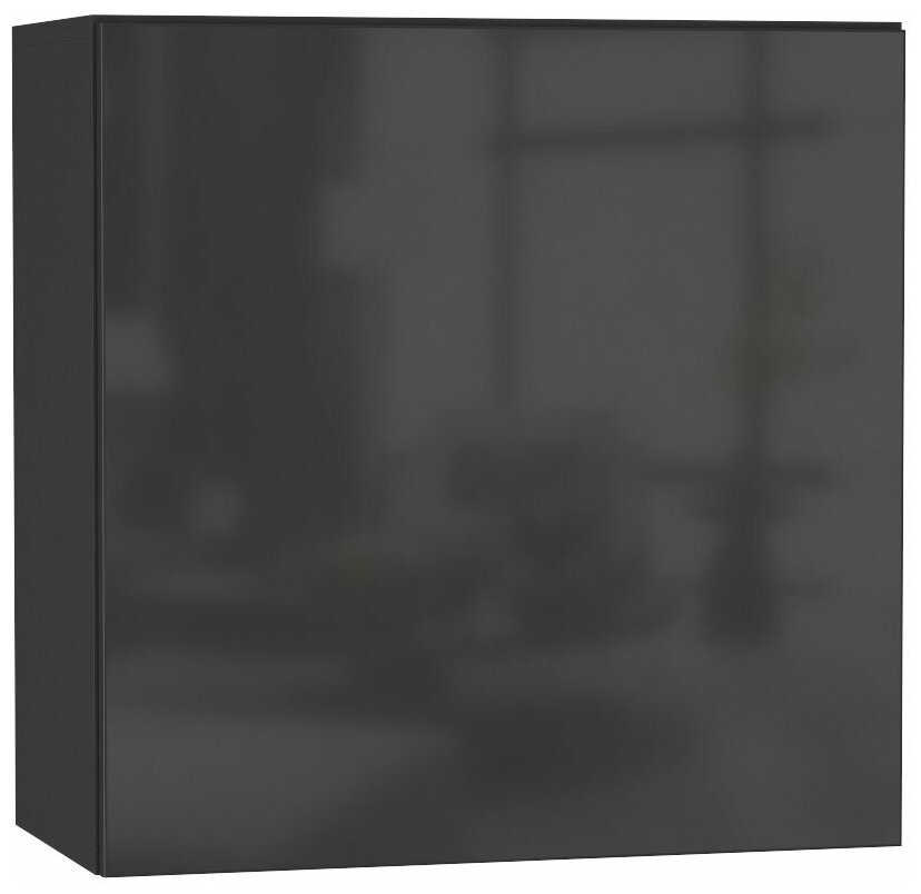 Навесной шкаф Первый Мебельный Поинт Черный / Черный глянец - фотография № 1
