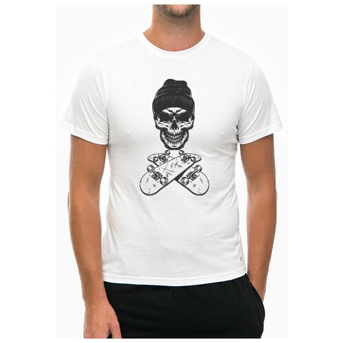 Футболка Vintage Monochrome Skateboarder Skull White