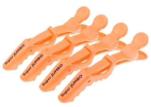 Зажимы для волос Harizma пластиковые усиленные JUMBO 4 шт, оранжевые