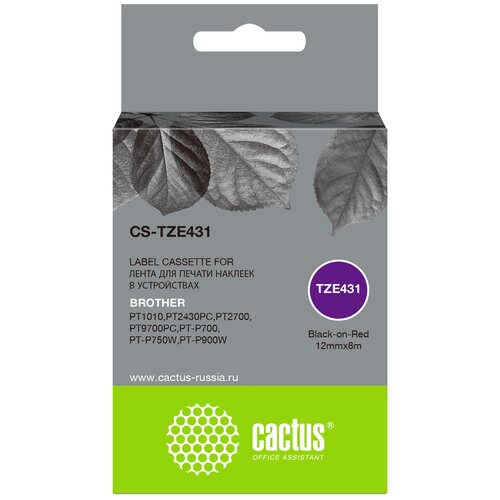 Картридж ленточный Cactus CS-TZE431 TZE-431 черный для Brother 1010/1280/1280VP/2700VP cactus cs tze141 картридж ленточный brother tze 141 черный на прозрачном 18 мм 8 м