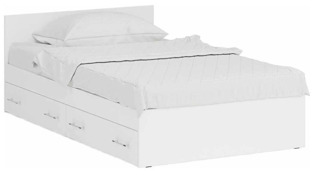 Кровать белая с ящиками Стандарт 1200, цвет белый, ШхГхВ 123,5х203,5х70 см, сп. м. 1200х2000 мм, без матраса, основание есть