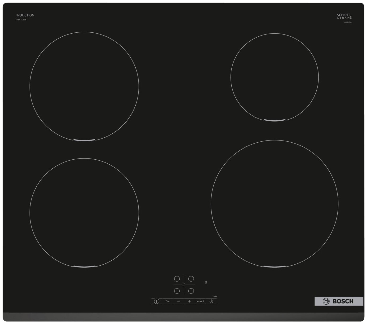 Индукционная варочная панель Bosch PIE631BB5E, цвет панели черный, цвет рамки черный