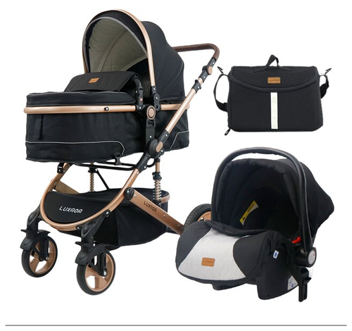 Детская коляска - трансформер Luxmom 518 3в1 черный, для новорожденного, автокресло, всесезонная