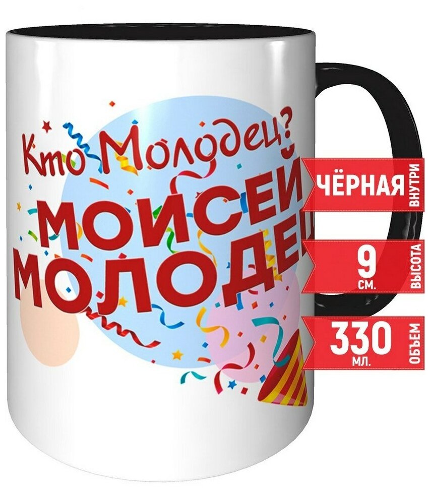 Кружка Кто молодец? Моисей молодец! - черная внутри и черная ручка.