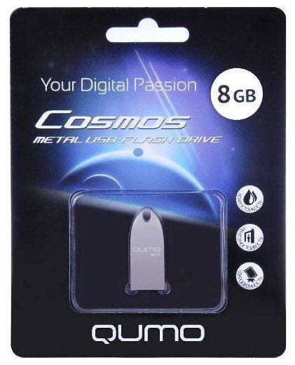 Флешка Qumo Cosmos silver 8 Гб usb 2.0 Flash Drive - металлический корпус серебристая