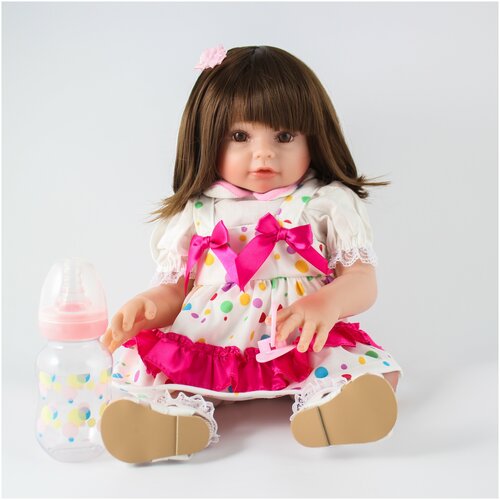 фото Kaydora кукла реборн (reborn dolls) - девочка в белом платье в горошек (46 см)