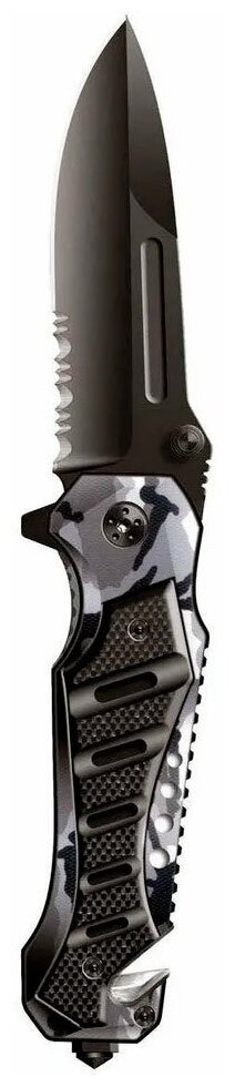 Нож складной Stinger SA-582DW, 90 мм, (чёрный), материал рукояти: сталь/алюминий (серый камуфляж/чёрный), шт