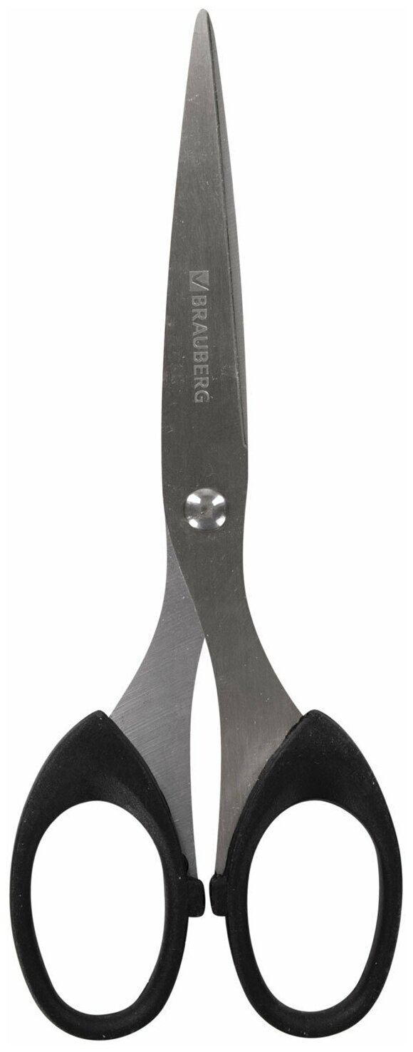 Ножницы BRAUBERG "Classic", 160 мм, черные, классической формы, 2-х сторонняя заточка, 230933