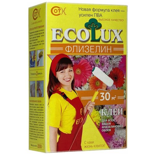 клей обойный ecolux флизелиновый 250 г Клей обойный ECOLUX, флизелиновый, 250 г