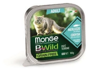 Monge Cat BWild GRAIN FREE беззерновые консервы из трески с овощами для взрослых кошек 100г - фотография № 4