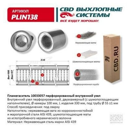 CBD PLIN138 Пламегаситель 10033057 перфорированный внутр. узел, из Нерж.стали. CBD. PLIN138