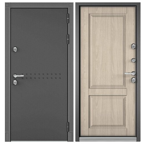 Дверь входная для дома Torex Snegir Termo 950х2050, правый, тепло-шумоизоляция, терморазрыв, антикоррозийная защита, замки 3-го класса, черный/бежевый